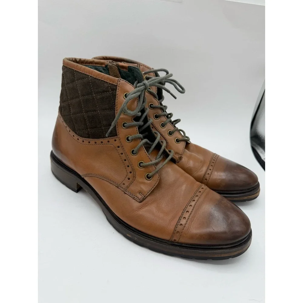 Johnston & Murphy J&M 1850 Karnes Mens‎ Tan Leather Brogue Boots Side Zip 9.5M